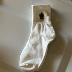 White Socks with Plant Design